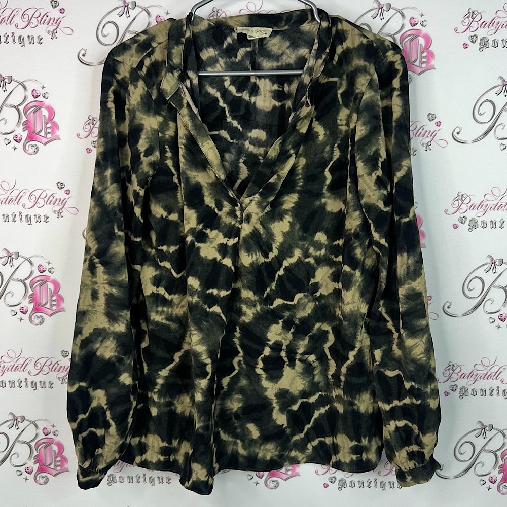 See u soon blouse tie dye style Stylish Black and Tan Women's Top